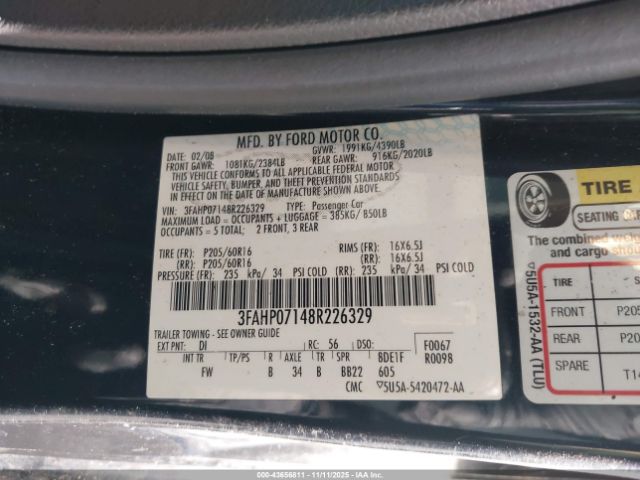 2008 FORD FUSION 3FAHP07148R226329 Photo 8