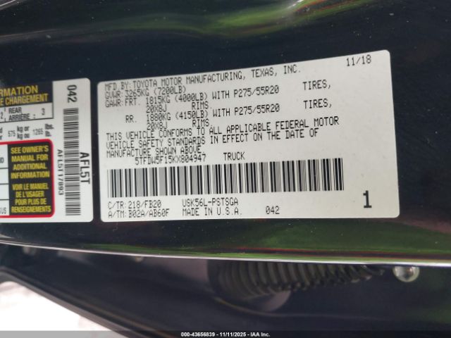 2019 TOYOTA TUNDRA 5TFDW5F15KX804947 Photo 8