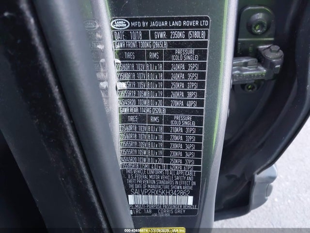 SALVP2RX5KH342862 Land Rover Range Rover Evoque Se/se Premium
