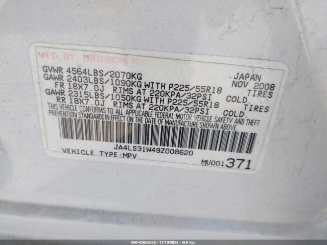 2009 MITSUBISHI OUTLANDER JA4LS31W49Z008620 Photo 8
