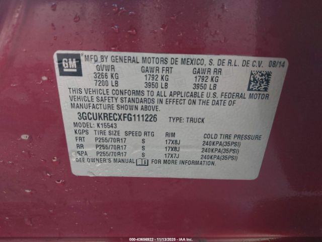2015 CHEVROLET SILVERADO 1500 3GCUKRECXFG111226 Photo 8