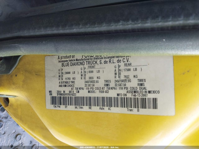 Aukcja sprzedaży 2007 Ford F-650 Xl/xlt, vin: 3FRWX65F97V516223, numer aukcji: 43656933