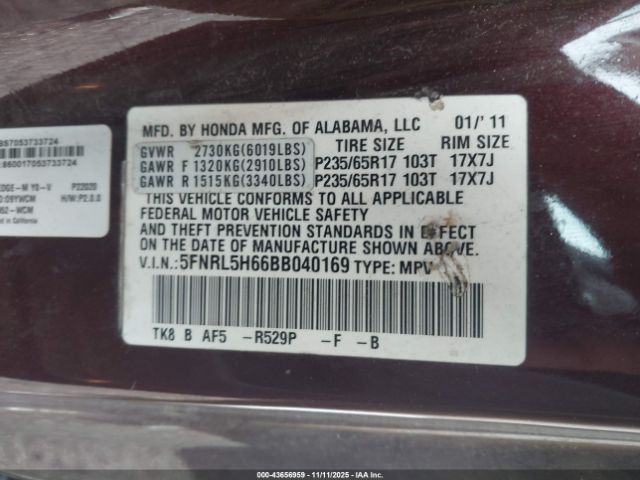 2011 HONDA ODYSSEY 5FNRL5H66BB040169 Photo 8