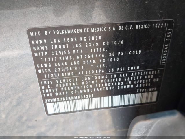 2022 VOLKSWAGEN TAOS 3VVMX7B2XNM033307 Photo 8