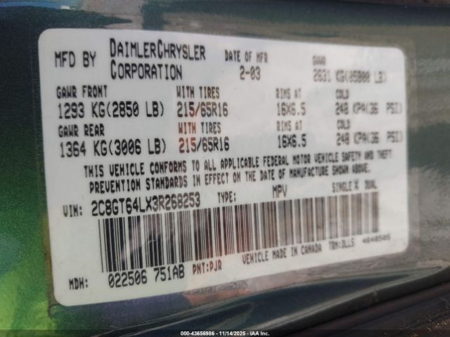 2003 CHRYSLER TOWN & COUNTRY 2C8GT64LX3R268253 Photo 8