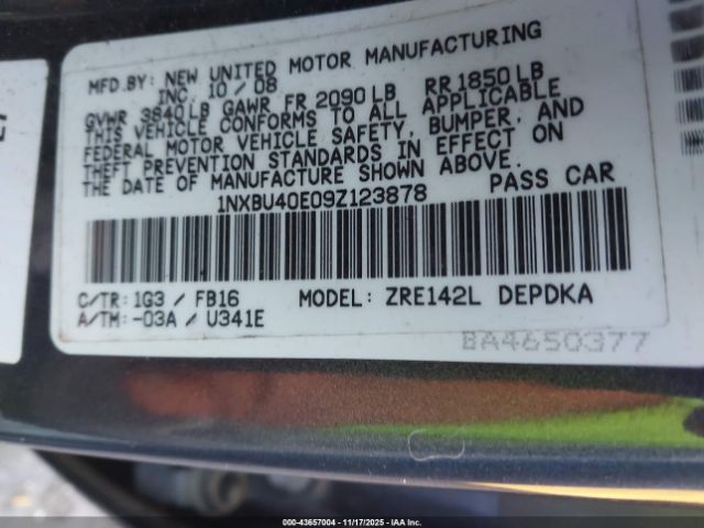2009 TOYOTA COROLLA 1NXBU40E09Z123878 Photo 8