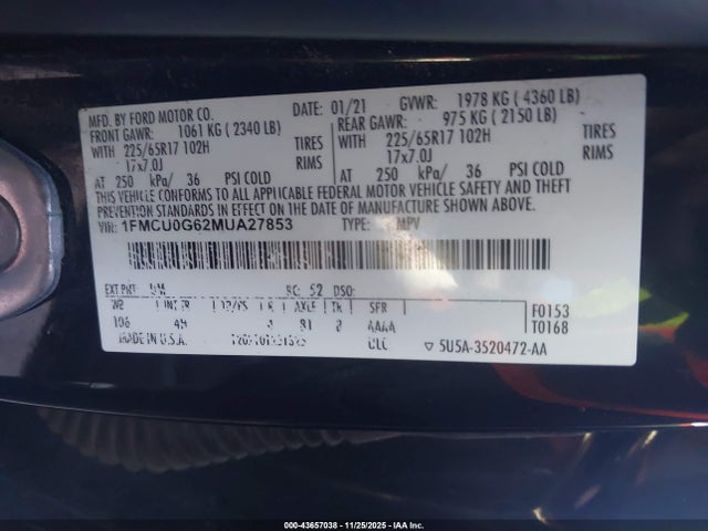 1FMCU0G62MUA27853 Ford ESCAPE SE