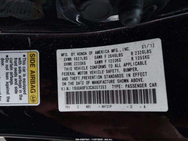 2012 ACURA TL 19UUA9F53CA007353 Photo 8