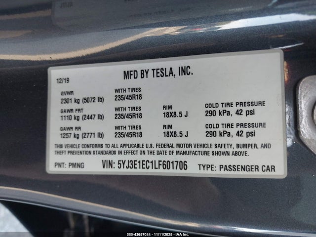 2020 TESLA MODEL 3 5YJ3E1EC1LF601706 Photo 8