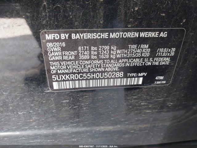 43657087 :رقم المزاد ، 5UXKR0C55H0U50288 vin ، 2017 Bmw X5 Xdrive35i مزاد بيع