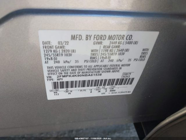2022 FORD EDGE 2FMPK4K90NBA61538 Photo 8
