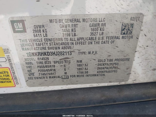 Chevrolet Traverse 2lt 2017 1GNKRHKD3HJ282113 Image 9