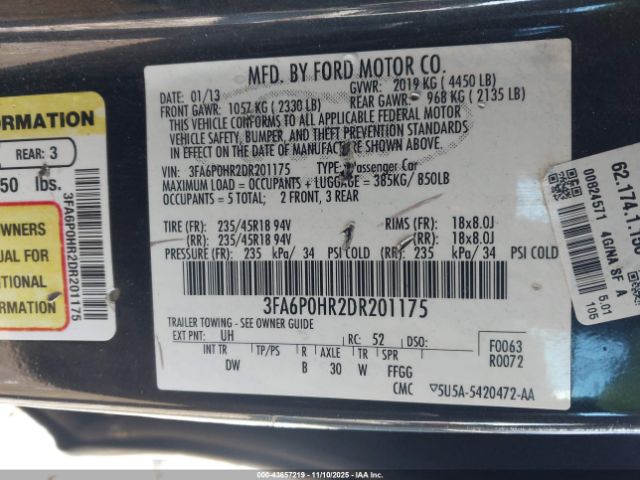 2013 FORD FUSION 3FA6P0HR2DR201175 Photo 8