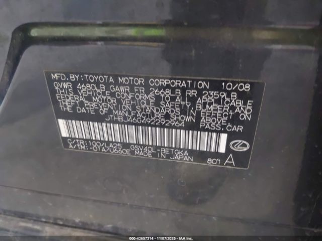 2009 LEXUS ES 350 JTHBJ46G492292964 Photo 8