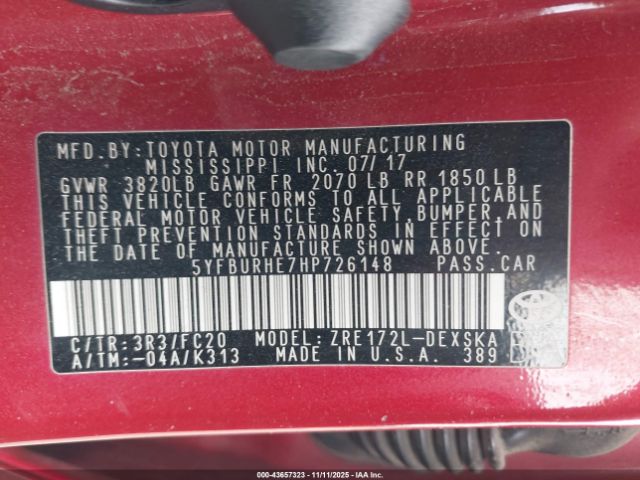 2017 TOYOTA COROLLA 5YFBURHE7HP726148 Photo 8