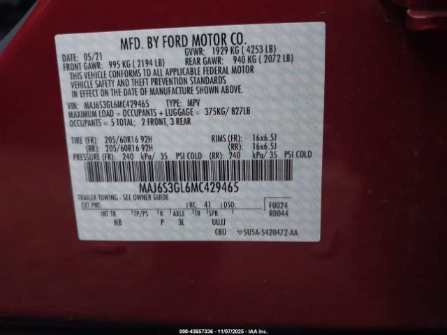 2021 FORD ECOSPORT MAJ6S3GL6MC429465 Photo 8