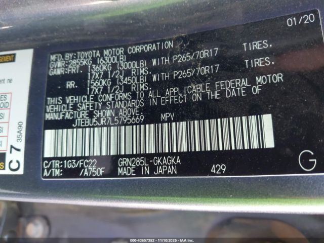 2020 TOYOTA 4RUNNER JTEBU5JR7L5795669 Photo 8