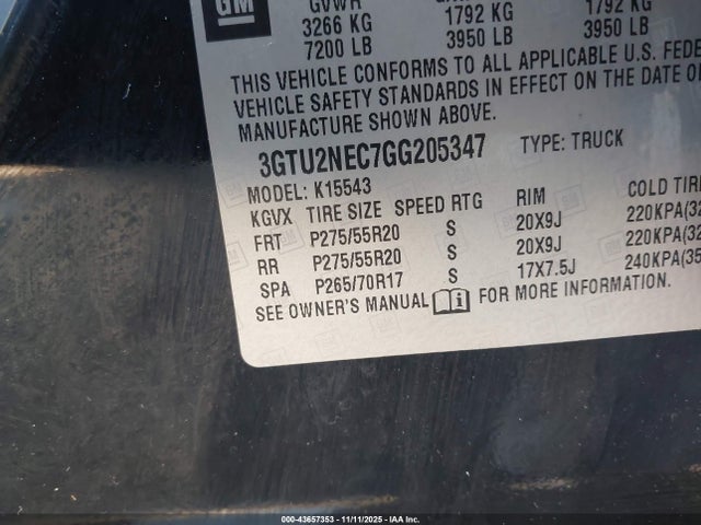 3GTU2NEC7GG205347 GMC Sierra 1500 Slt