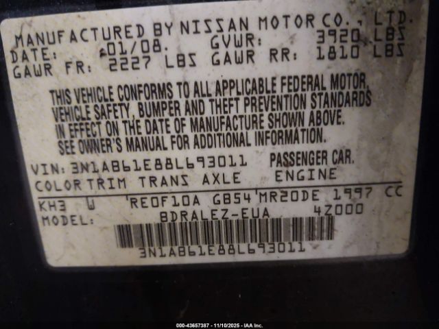 2008 NISSAN SENTRA 3N1AB61E88L693011 Photo 8