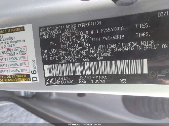 2015 LEXUS GX 460 JTJBM7FX0F5111666 Photo 8