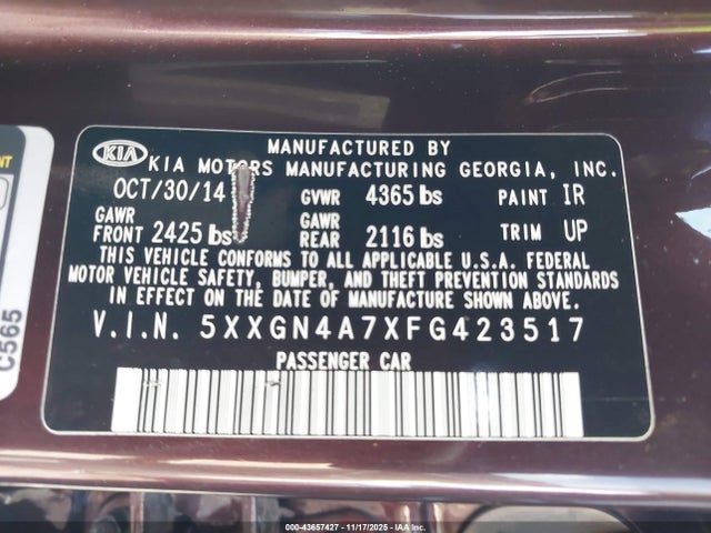 5XXGN4A7XFG423517 KIA OPTIMA EX