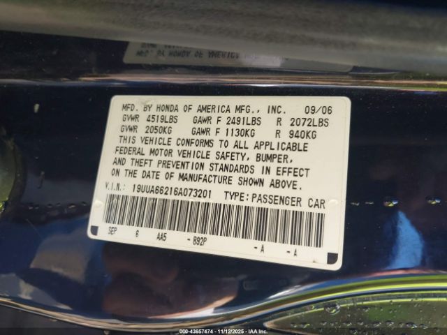 2006 ACURA TL 19UUA66216A073201 Photo 8