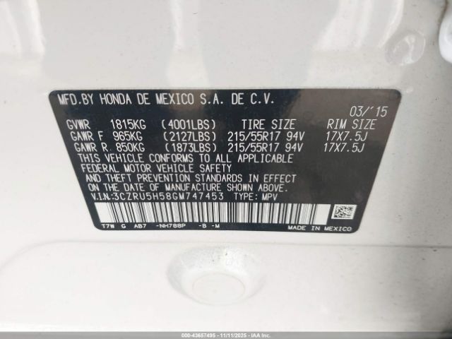 2016 HONDA HR-V 3CZRU5H58GM747453 Photo 8
