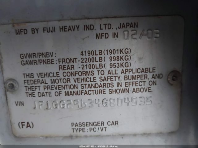 2004 SUBARU IMPREZA JF1GG29634G804535 Photo 8