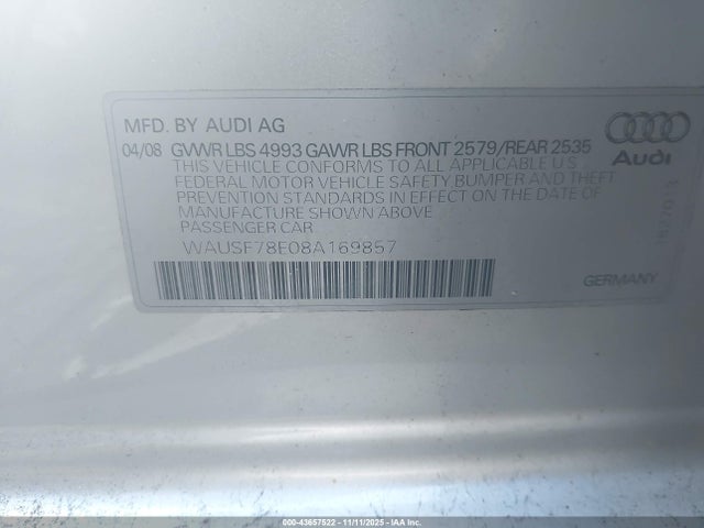 2008 AUDI A4 WAUSF78E08A169857 Photo 8