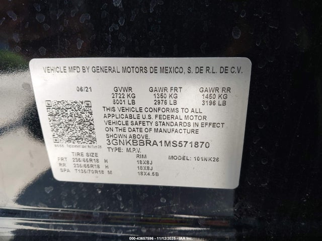 3GNKBBRA1MS571870 Chevrolet Blazer Fwd 1lt