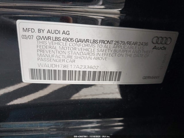 2007 AUDI A4 WAUDH78E17A233602 Photo 8