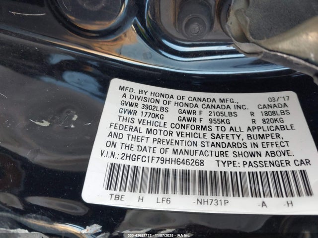 Honda Civic Ex-l 2017 2HGFC1F79HH646268 Image 9