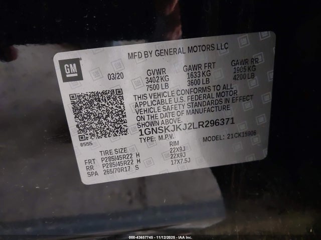 1GNSKJKJ2LR296371 Chevrolet SUBURBAN K