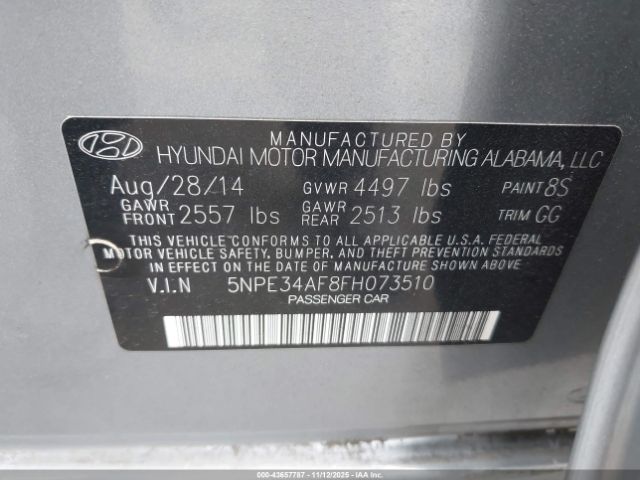 2015 HYUNDAI SONATA 5NPE34AF8FH073510 Photo 8