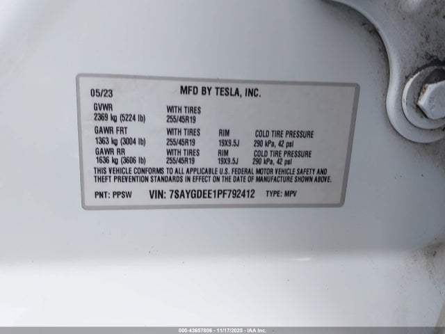 7SAYGDEE1PF792412 Tesla Model Y Awd/long Range Dual Motor All-wheel Drive