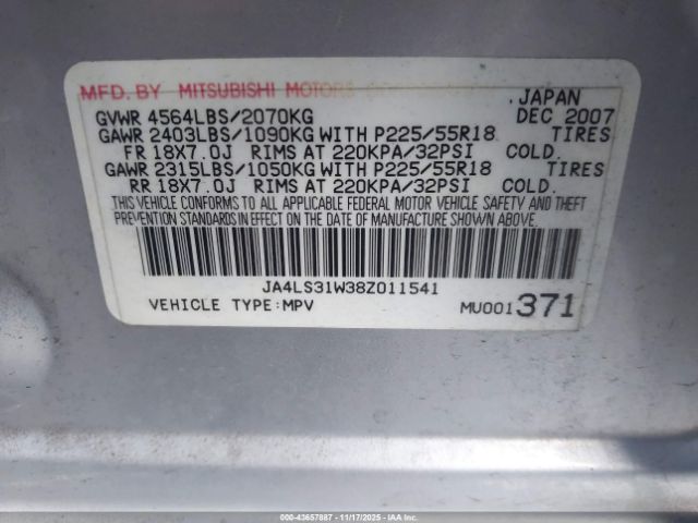 2008 MITSUBISHI OUTLANDER JA4LS31W38Z011541 Photo 8