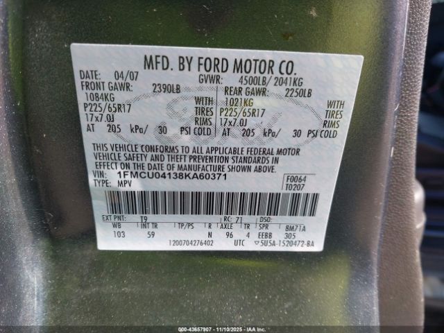 2008 FORD ESCAPE 1FMCU04138KA60371 Photo 8