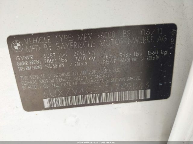 2012 BMW X5 5UXZV4C51CL749043 Photo 8