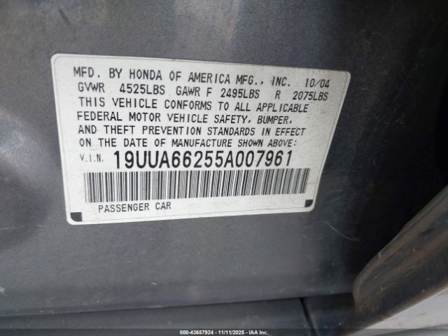 2005 ACURA TL 19UUA66255A007961 Photo 8