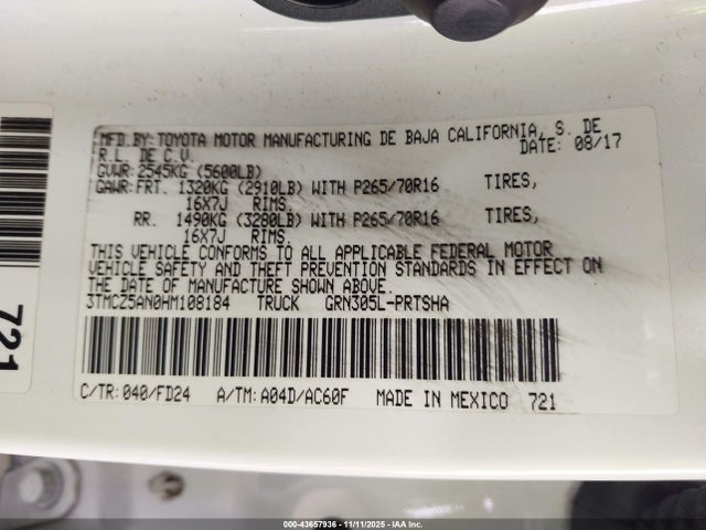 3TMCZ5AN0HM108184 Toyota Tacoma Trd Off Road