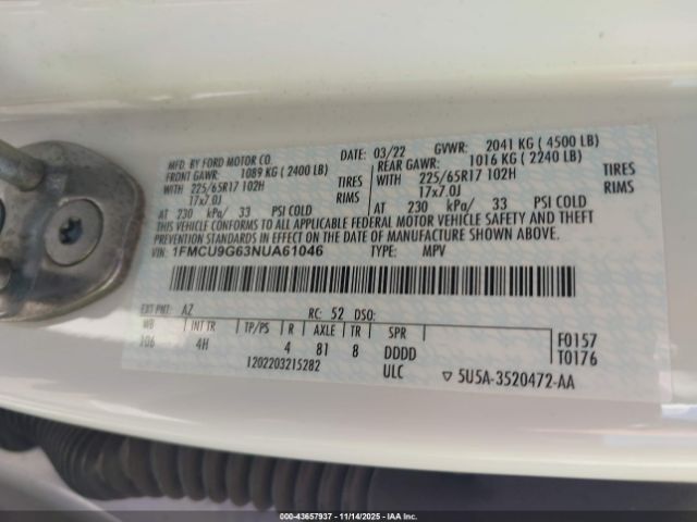 2022 FORD ESCAPE 1FMCU9G63NUA61046 Photo 8