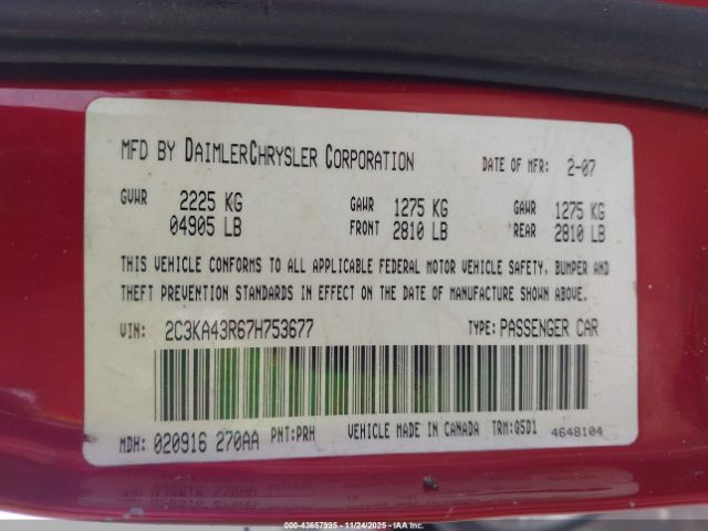 2007 CHRYSLER 300 2C3KA43R67H753677 Photo 8