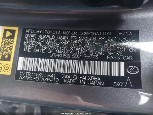 2013 LEXUS CT 200H JTHKD5BH5D2155973 Photo 8
