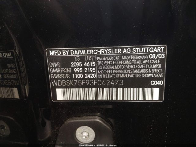 2003 MERCEDES-BENZ SL 500 WDBSK75F93F062473 Photo 8