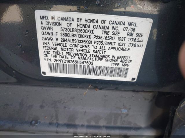 2006 ACURA MDX 2HNYD18266H547503 Photo 8