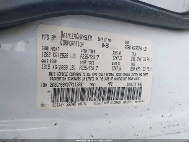 2007 CHRYSLER PACIFICA 2A8GM68X07R113091 Photo 8