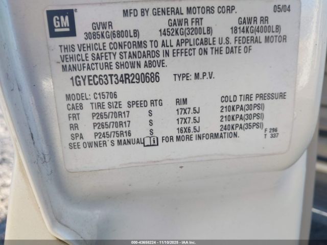 2004 CADILLAC ESCALADE 1GYEC63T34R290686 Photo 8