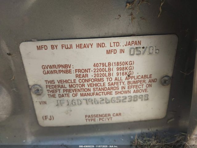 2006 SUBARU IMPREZA JF1GD79626G523898 Photo 8