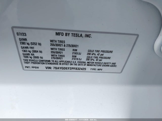 Aukcja sprzedaży 2023 Tesla Model Y Performance Dual Motor All-wheel Drive, vin: 7SAYGDEF2PF832425, numer aukcji: 43658317