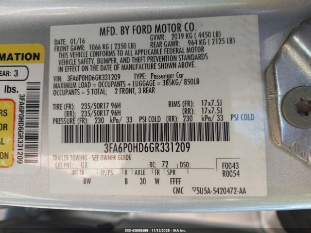 2016 FORD FUSION 3FA6P0HD6GR331209 Photo 8